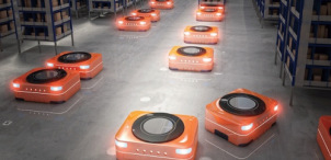 autonomous robots working in a warehouse